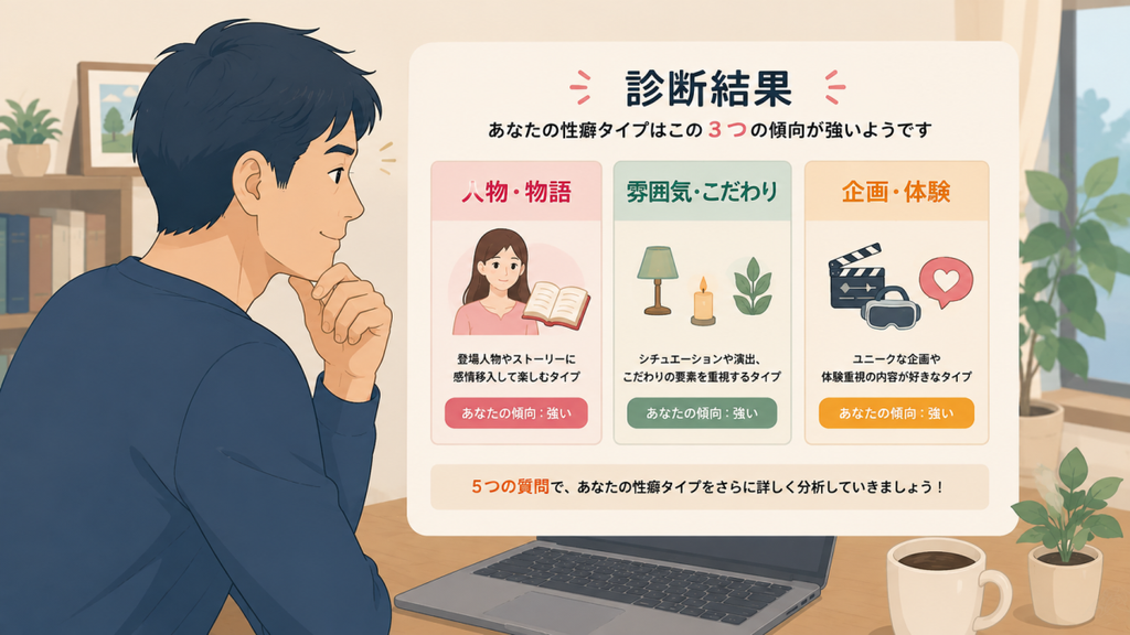 5つの質問の 結果から 3つの ⽅向性を 確認する 男性