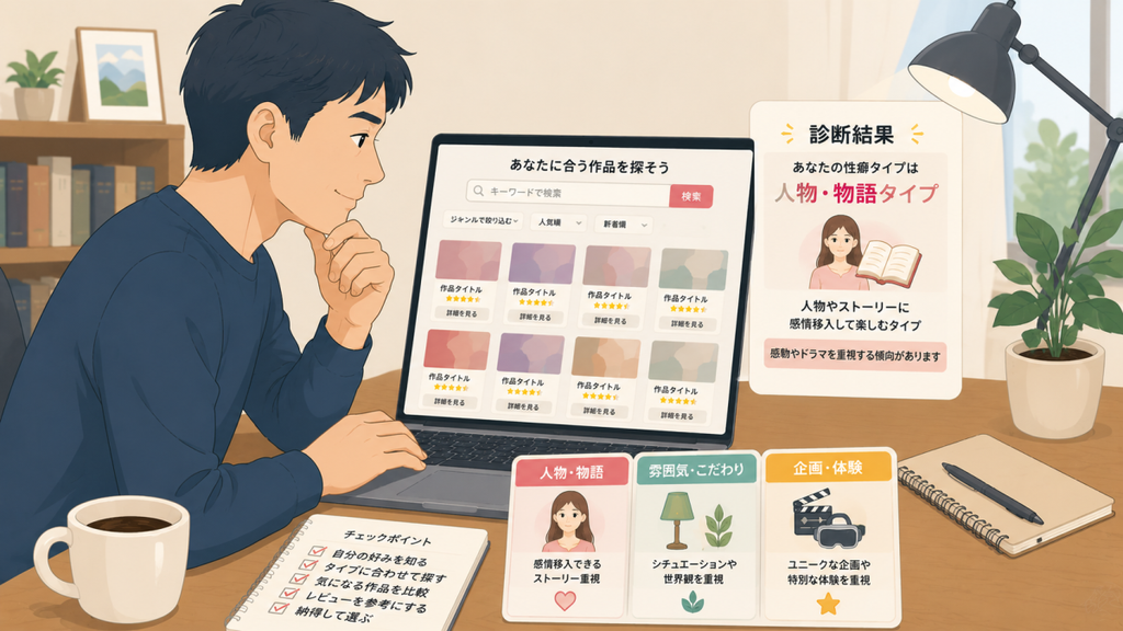 診断結果を参考に作品を探す成⼈男性