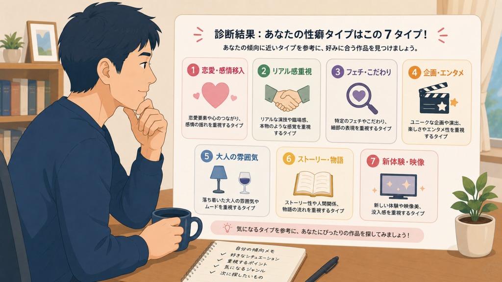 7つの詳細タイプから⾃分の好みを確認する男性