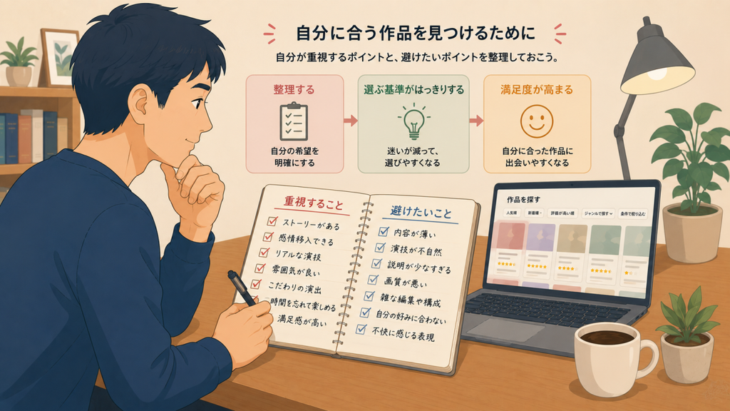 好きな要素と避けたい要素を整理する男性
