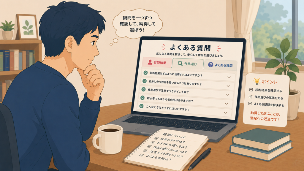 AV作品選びについてよくある質問を確認する男性