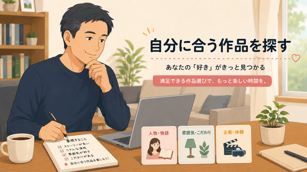 ⾃分の好みを整理して作品を選ぶ成⼈男性